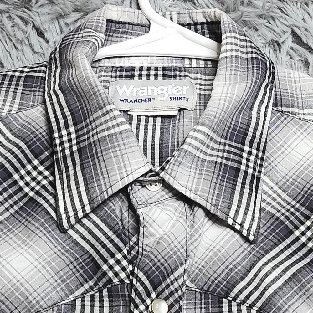 Wrangler Wrancher Shirts Mens Large‎ Western Cowboy Pearl Snap Ombre Plaid Check